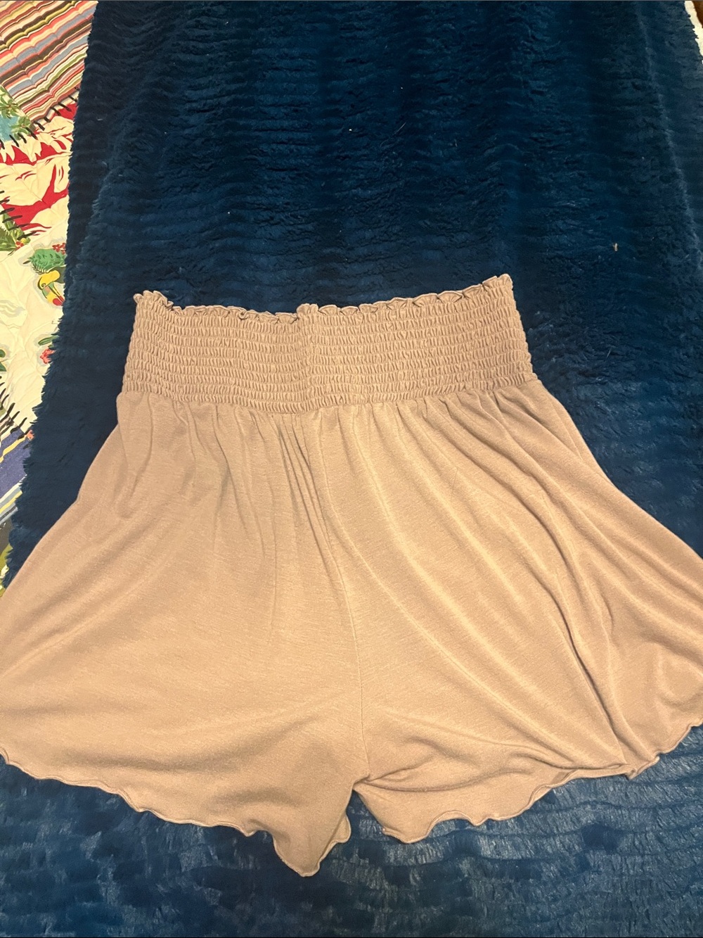 Zenana Outfitters High-Waist Smocked Shorts - Taupe